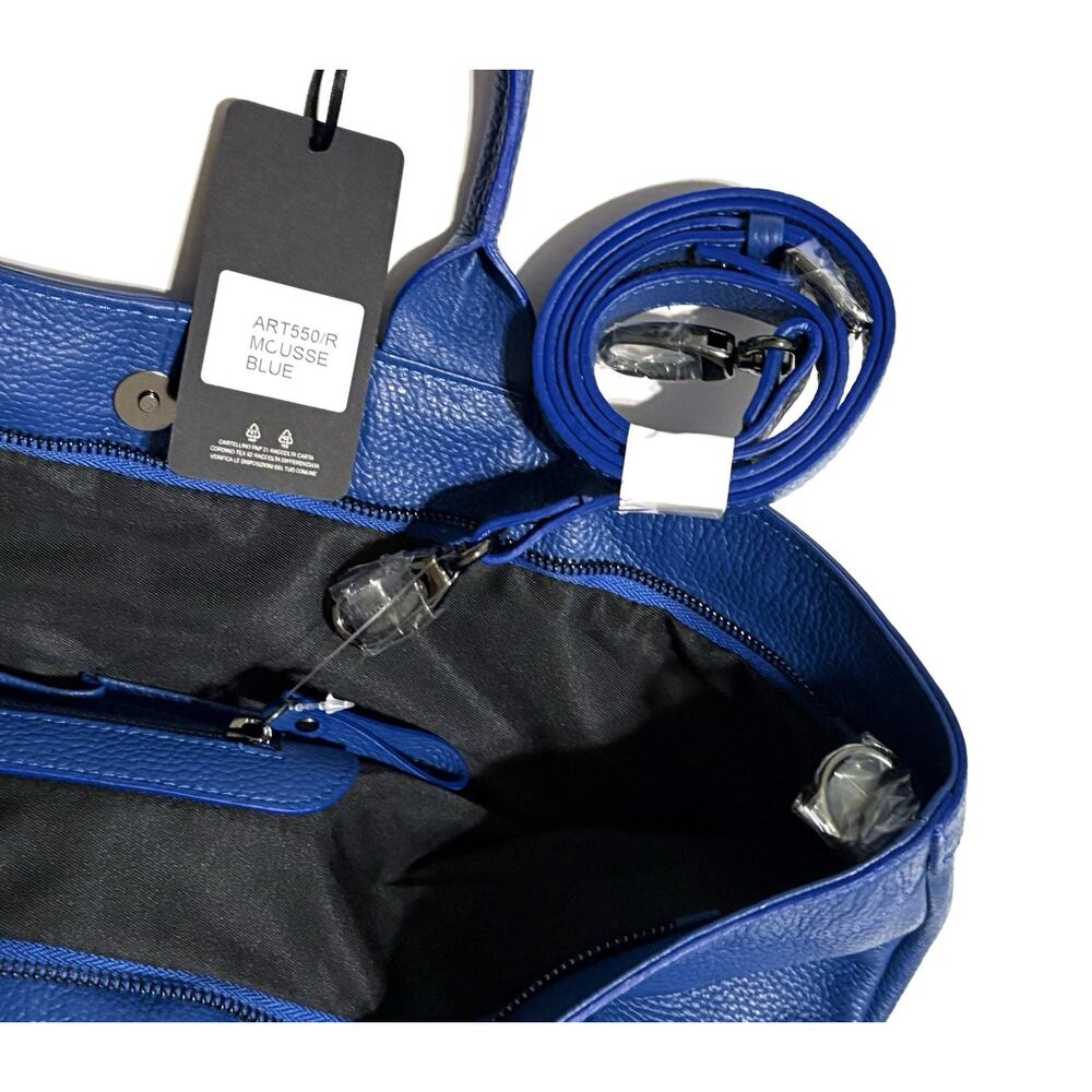 IO PELLE Skull Embossed Blue Leather Tote Bag XL Weekender Crossbody Strp NWT - Picture 8 of 14